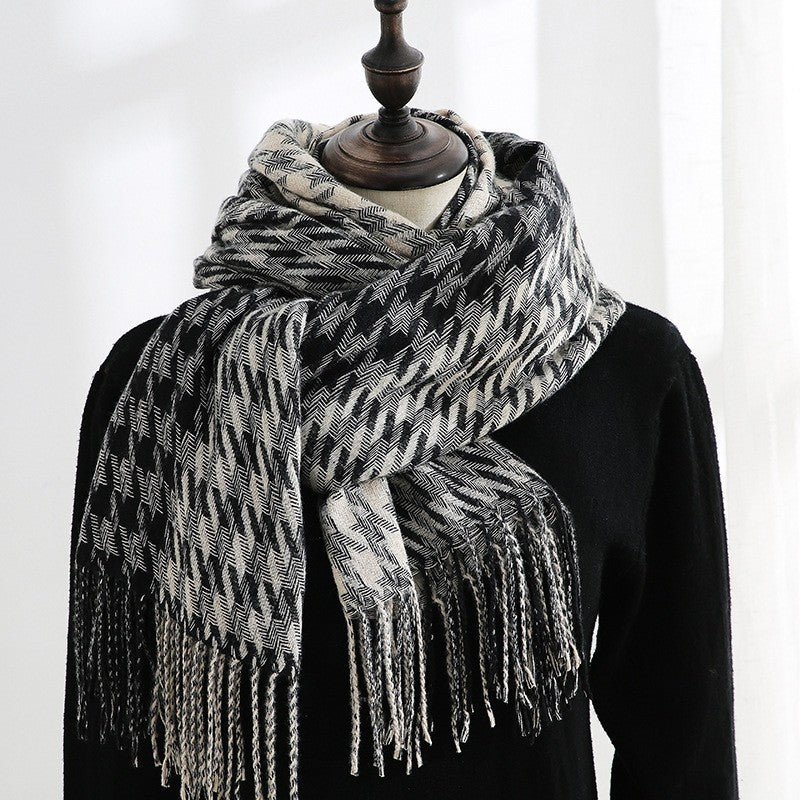 Warm Imitated Cashmere Plaid Print Shawl Scarf