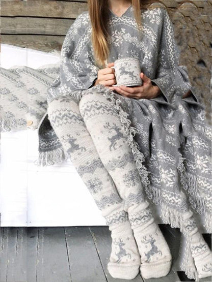 Christmas Snowflake Elk Tribal Pattern Over Knee-High Stocking