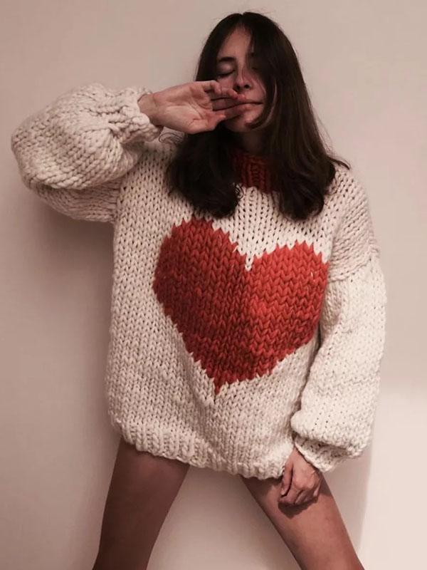 Fashion Knitting Loose Sweet Heart Sweater Tops