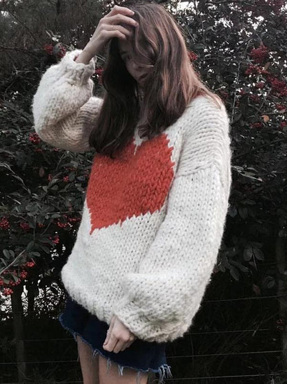 Fashion Knitting Loose Sweet Heart Sweater Tops