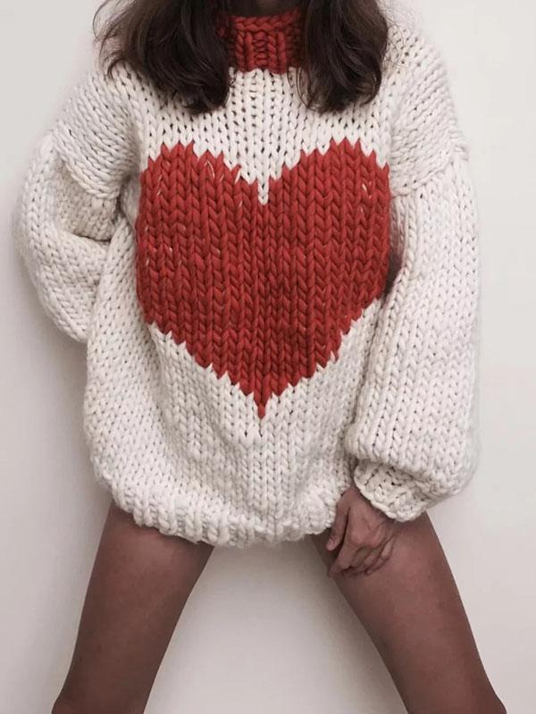 Fashion Knitting Loose Sweet Heart Sweater Tops