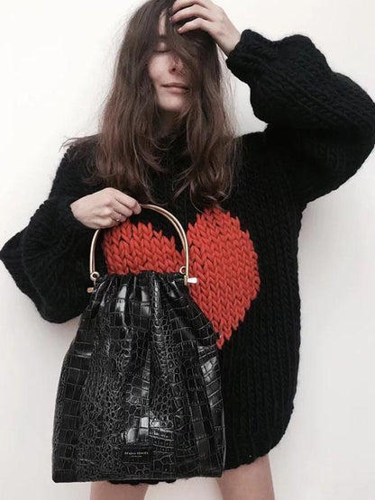 Fashion Knitting Loose Sweet Heart Sweater Tops