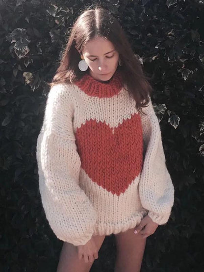 Fashion Knitting Loose Sweet Heart Sweater Tops