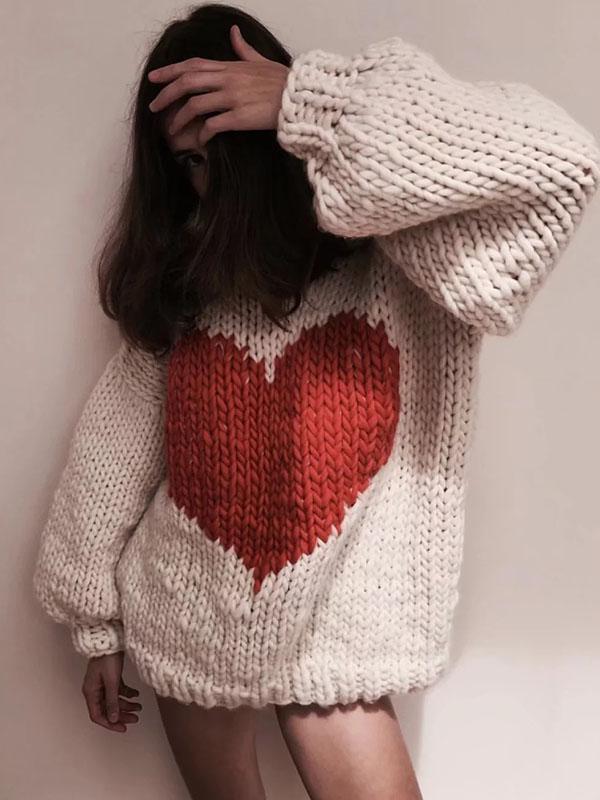 Fashion Knitting Loose Sweet Heart Sweater Tops