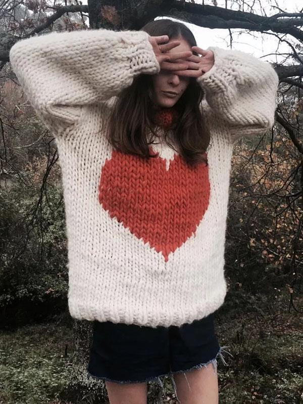 Fashion Knitting Loose Sweet Heart Sweater Tops