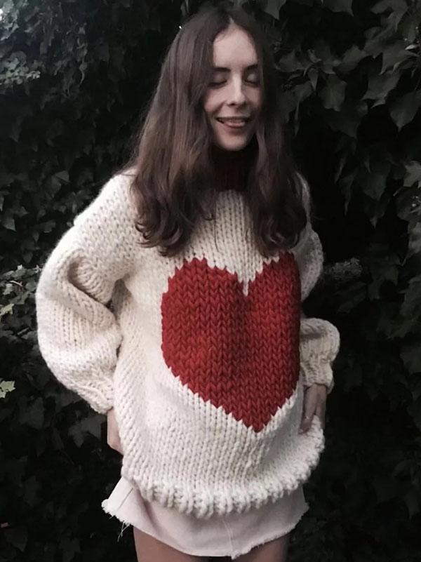 Fashion Knitting Loose Sweet Heart Sweater Tops