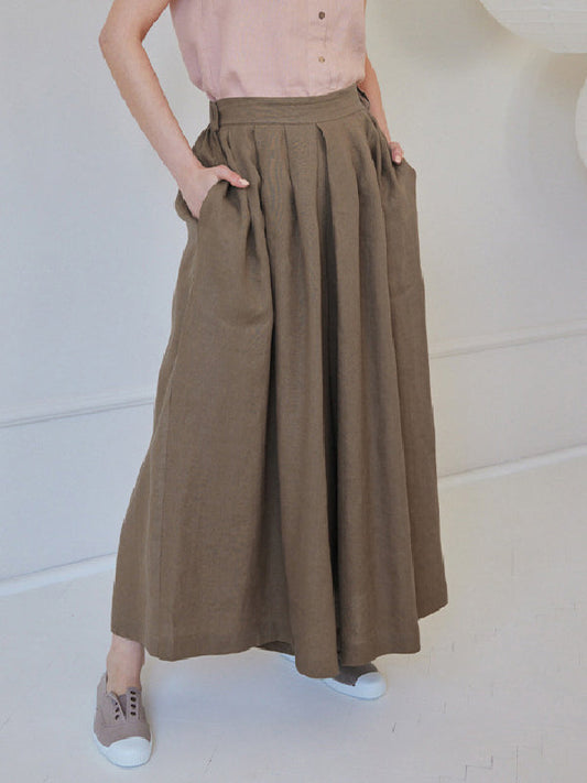High Waisted Loose Pleated Pockets Solid Color Casual Pants Bottoms