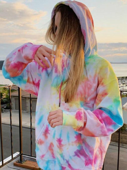 Women'S New Loose Hooded Tie-Dye Printed Casual Sweater Coat Jacket