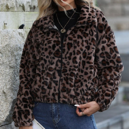 Leopard Print Long Sleeve Zip Jacket