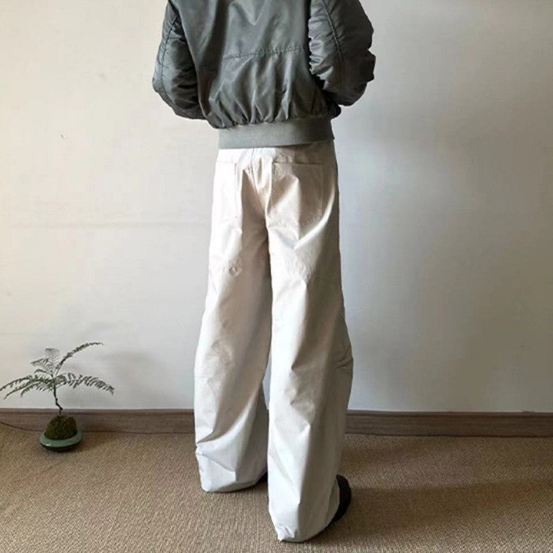 Double-Knee Pleated Wide-Leg Cargo Pants Curved Cut Lightweight Design