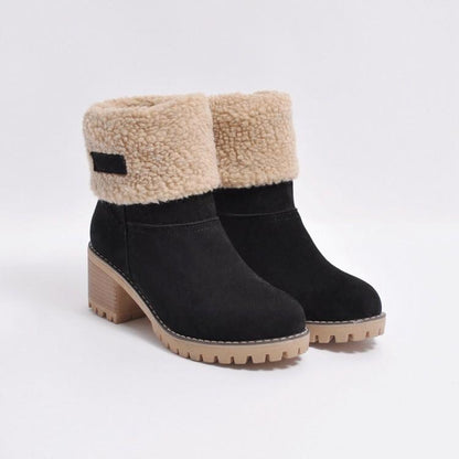 Brushed Thickness Solid Color Round Toe Flock Short Boots