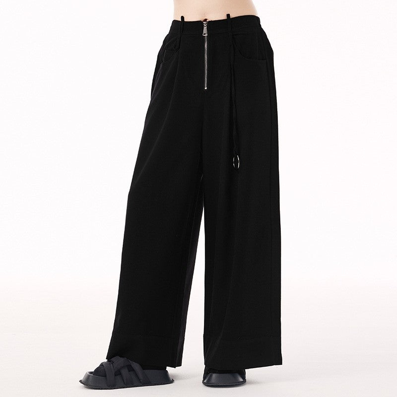 High Waist Wide Leg Pants With Zipper Loose Fit