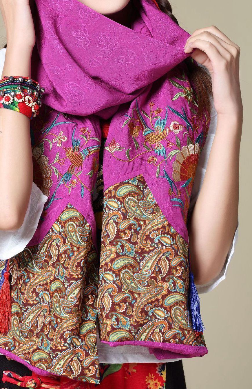 Ethnic Cotton And Linen Wild Long Embroidery Flower Shawl Scarf