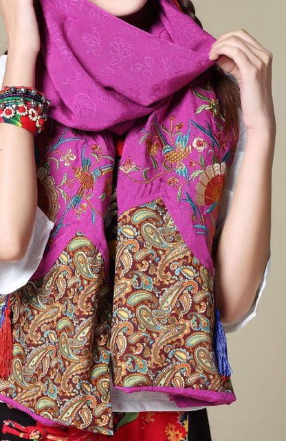 Ethnic Cotton And Linen Wild Long Embroidery Flower Shawl Scarf