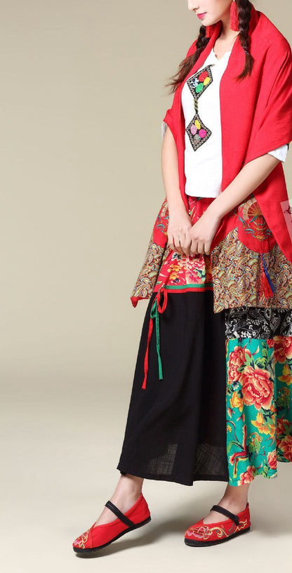 Ethnic Cotton And Linen Wild Long Embroidery Flower Shawl Scarf