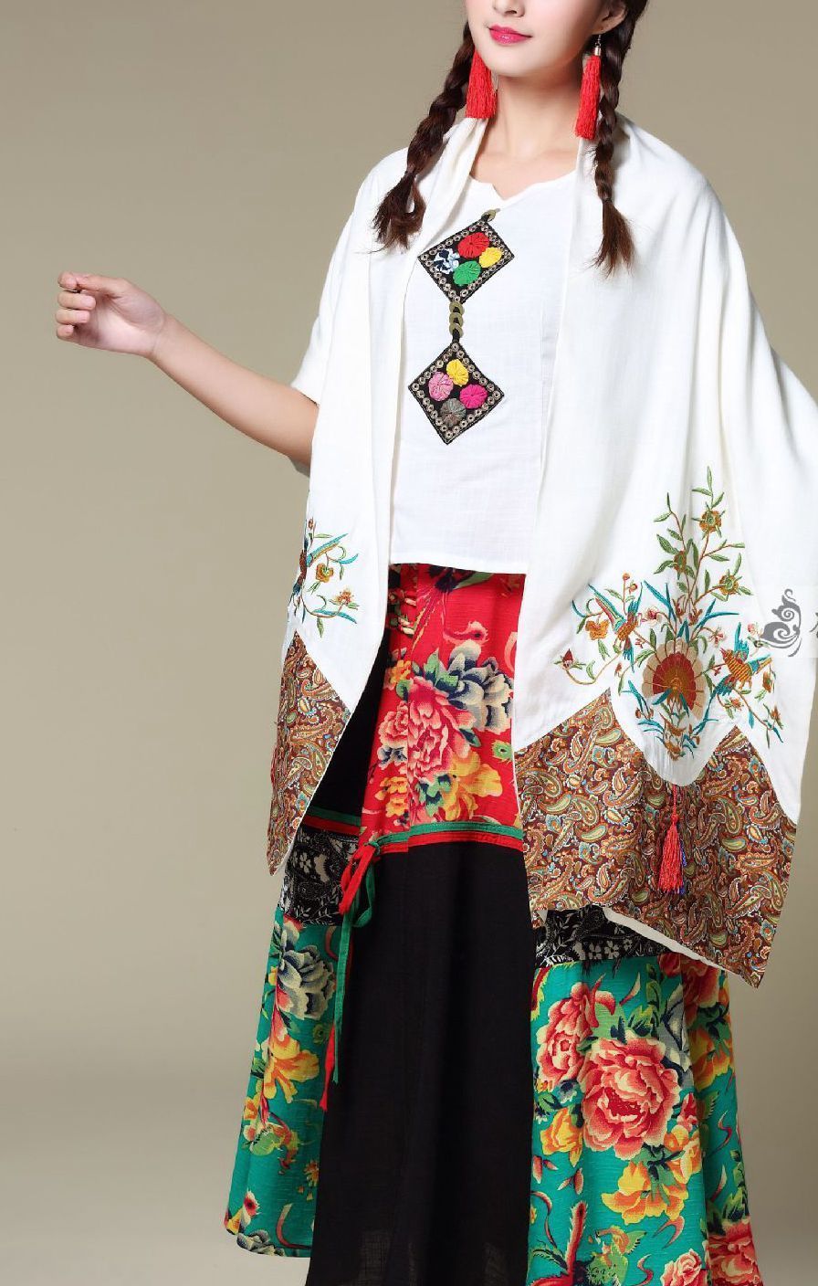 Ethnic Cotton And Linen Wild Long Embroidery Flower Shawl Scarf