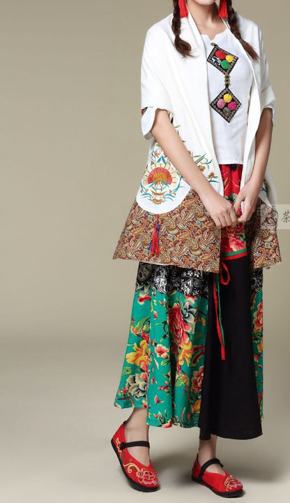 Ethnic Cotton And Linen Wild Long Embroidery Flower Shawl Scarf