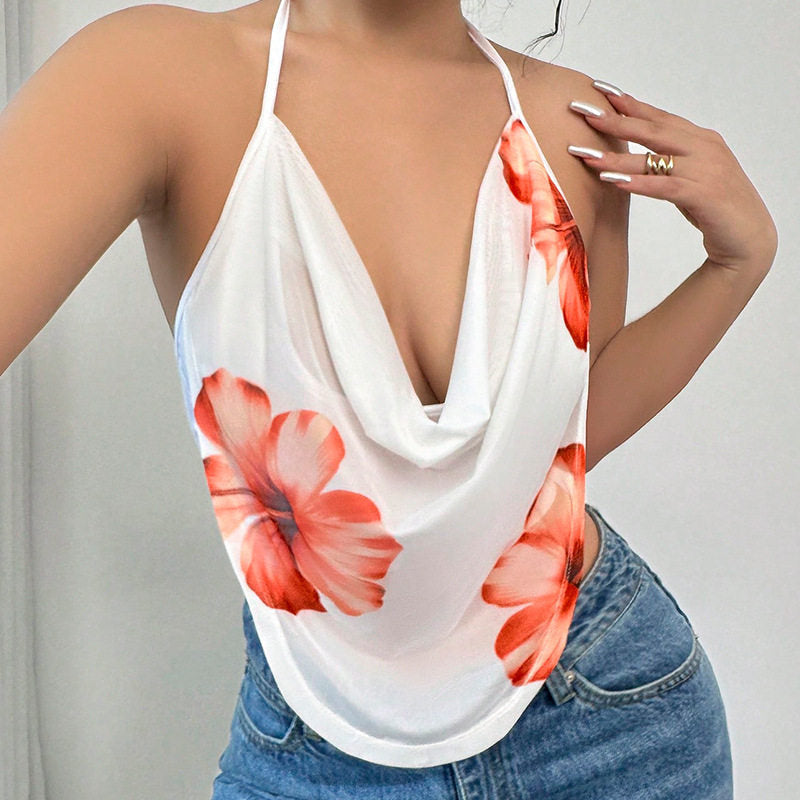 Printed Loose Halter Neck Tank Top
