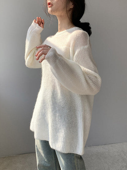Urban Loose Solid Color Round-Neck Sweater Top