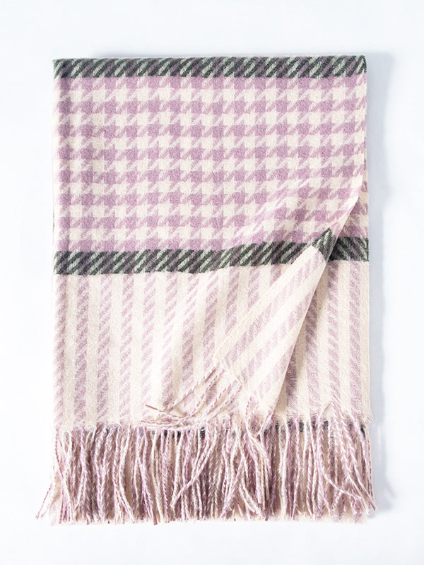 Houndstooth Plaid Tasseled Shawl&Scarf