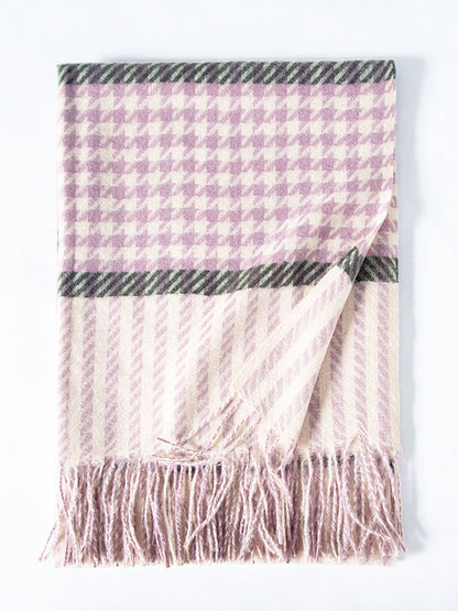 Houndstooth Plaid Tasseled Shawl&Scarf
