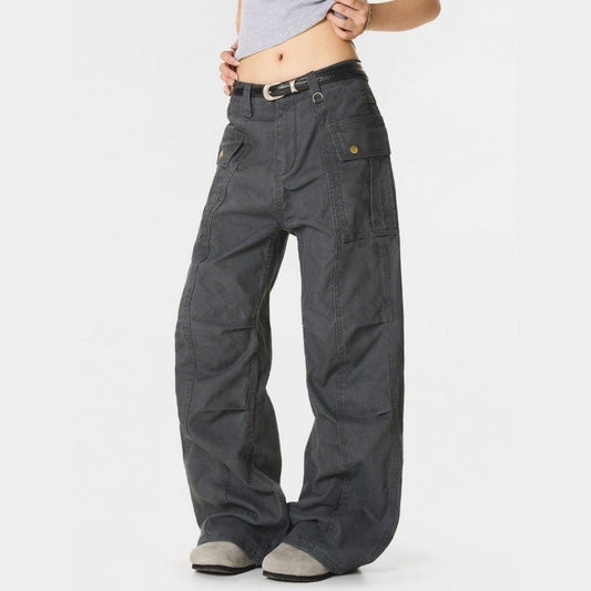Distressed Washed Cargo Pants Unisex Vintage Style
