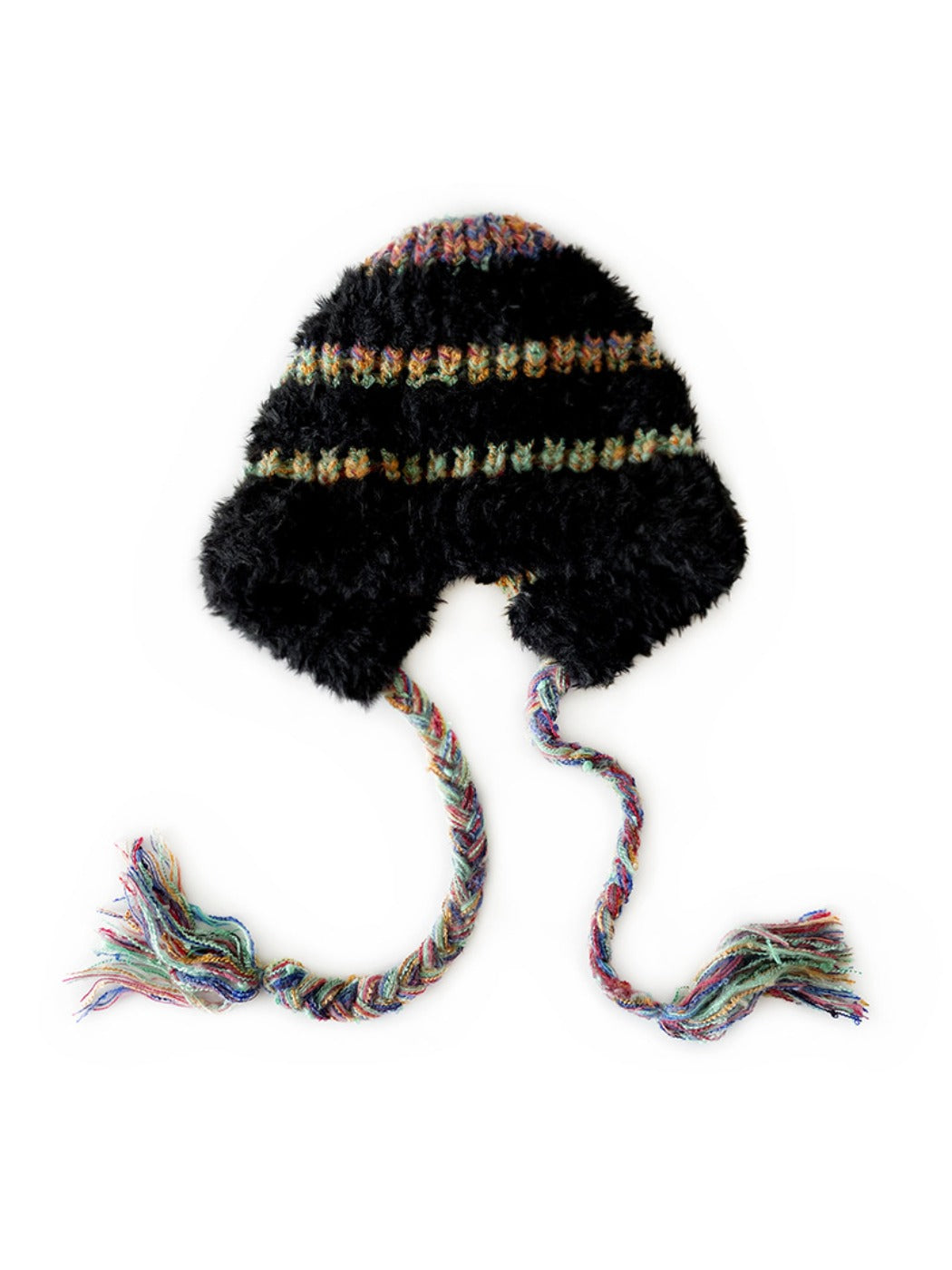 Haila - Winter Striped Knitted Beanie with Cute Braids