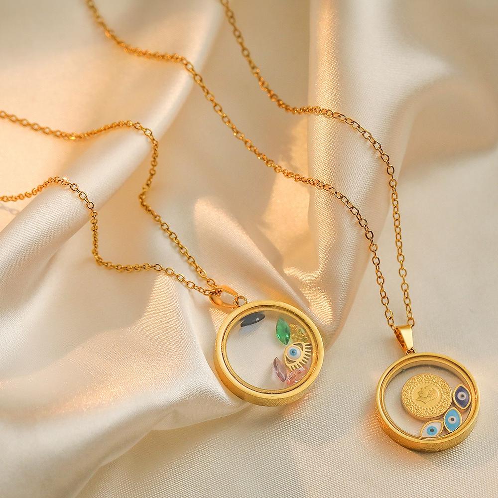 Gold Plated Evil Eye Round Charm Necklace