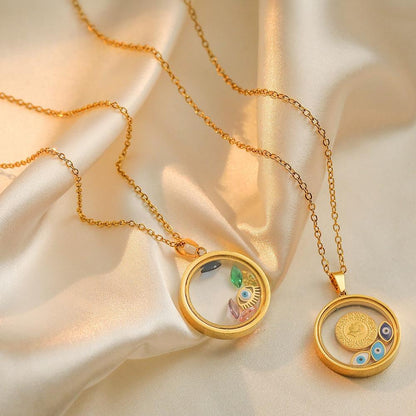 Gold Plated Evil Eye Round Charm Necklace