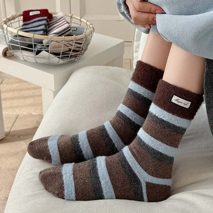 Striped Color Block Thermal Plush Crew Socks