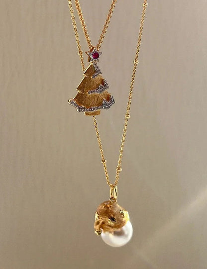 Trendy Rhinestone Christmas Tree Pendant Necklace