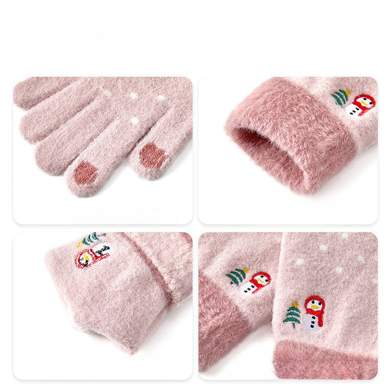 Cute Embroideries Padded Knit Gloves