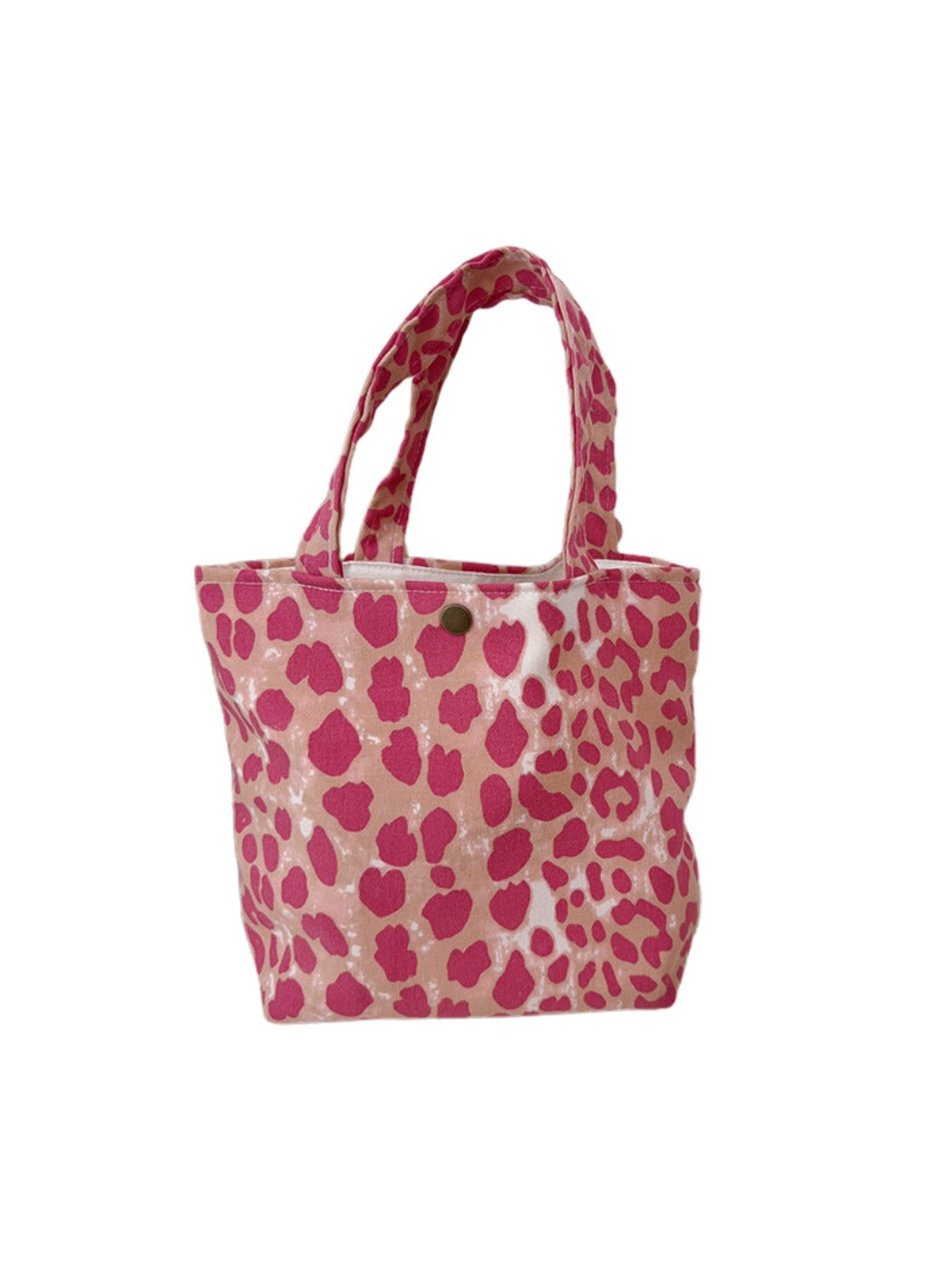 Cosbai - Pink Canvas Handbag with Leopard Patterns