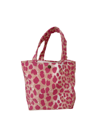 Cosbai - Pink Canvas Handbag with Leopard Patterns