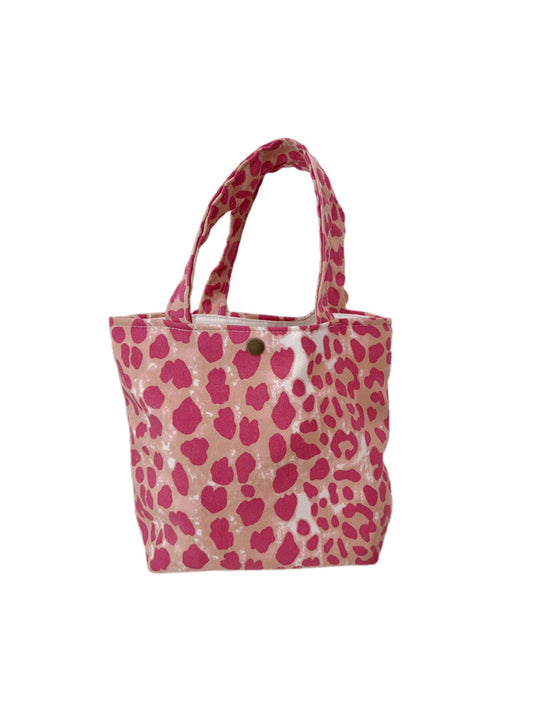 Cosbai - Pink Canvas Handbag with Leopard Patterns