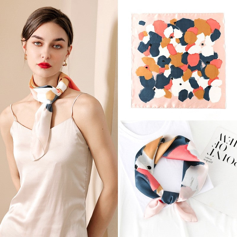 Elegant Printed Square Silk Imitation Scarf