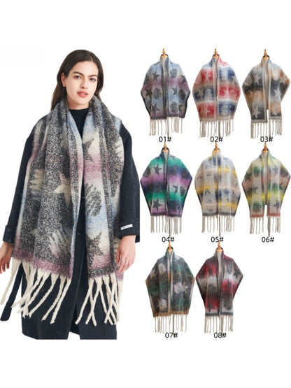 Scarvii - Winter Scarf with Star Jacquard and Tassels