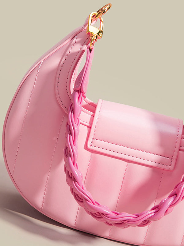 Color-Block Weave Zipper Saddle Bag