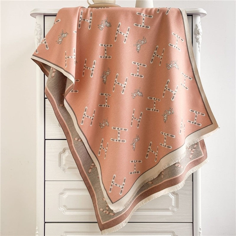 Jacquard Fringed Cashmere-Like Scarf