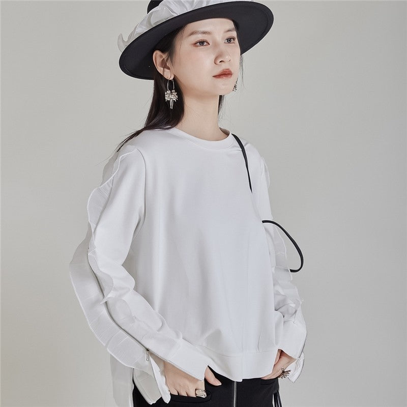 Long Sleeve Hoodie With Ruffle Hem