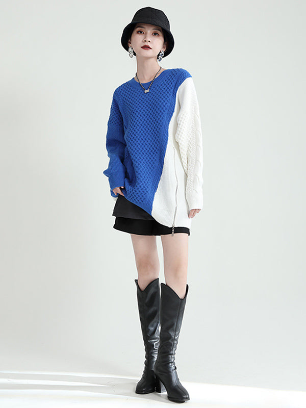 Urban Loose Contrast Color Split-Joint Sweater Top