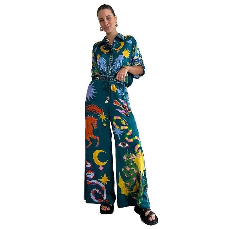 Fashion Printed Long Sleeve Long Pants Two Piece Set