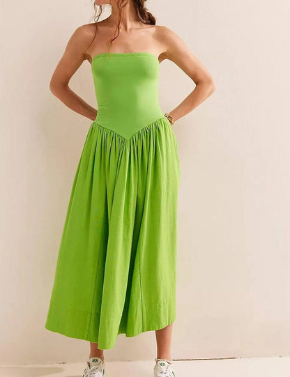 Solid Color Strapless Maxi Dress