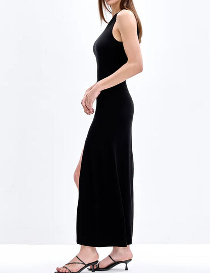 Sexy Solid Round Neck Sleeveless Maxi Dress