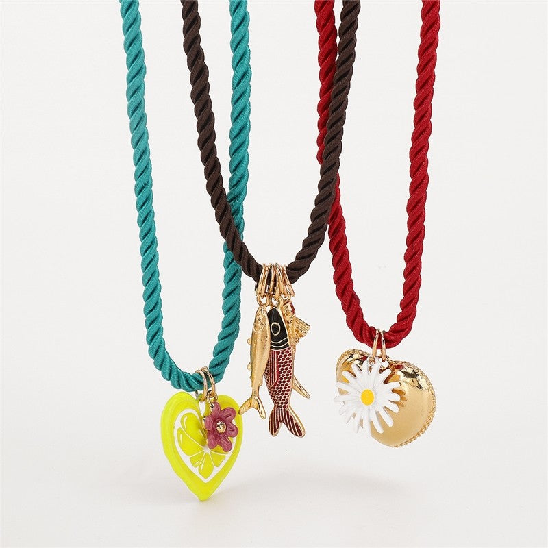 Colorful Rope Heart Sun Pendant Necklace