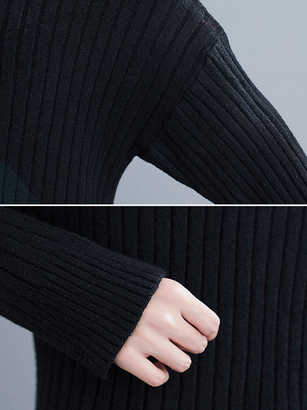 Simple Solid Color High-Neck Long Sleeves Sweater Top
