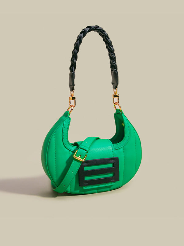 Color-Block Weave Zipper Saddle Bag