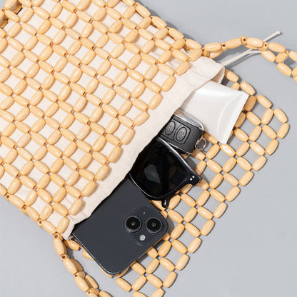 Cosbai - Wooden Bead Woven Crossbody Bag - Stylish &amp; Classic