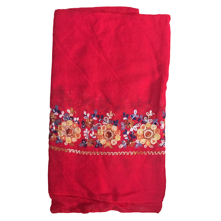 Embroidery Ethnic Style Literary And Artistic Embroidery Cotton And Linen Scarf Shawl Dual-Purpose Women'S Spring, Autumn And Winter Silk Scarf