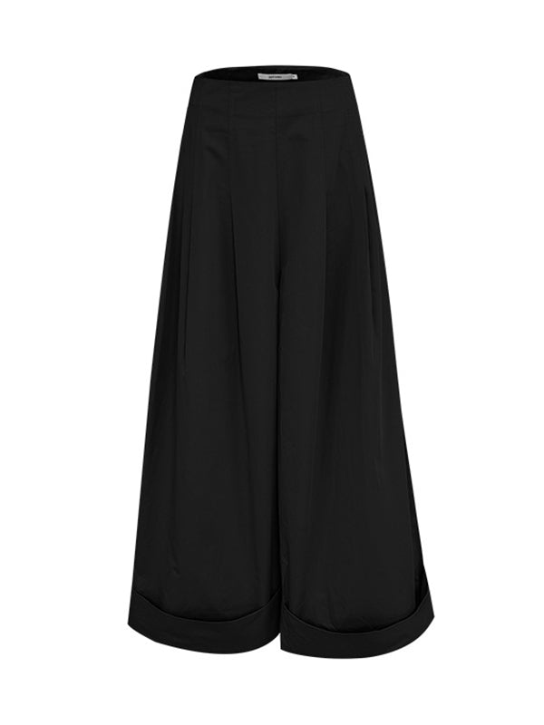 High Waisted Wide Leg Pleated Solid Color Casual Pants Bottoms Flared Trousers